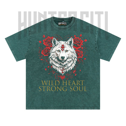 Wild Heart Strong Soul Wolf T-Shirt, Floral Wolf Graphic Tee, Vintage 90s Style Oversize Unisex T-Shirt, Gift for Animal Lovers