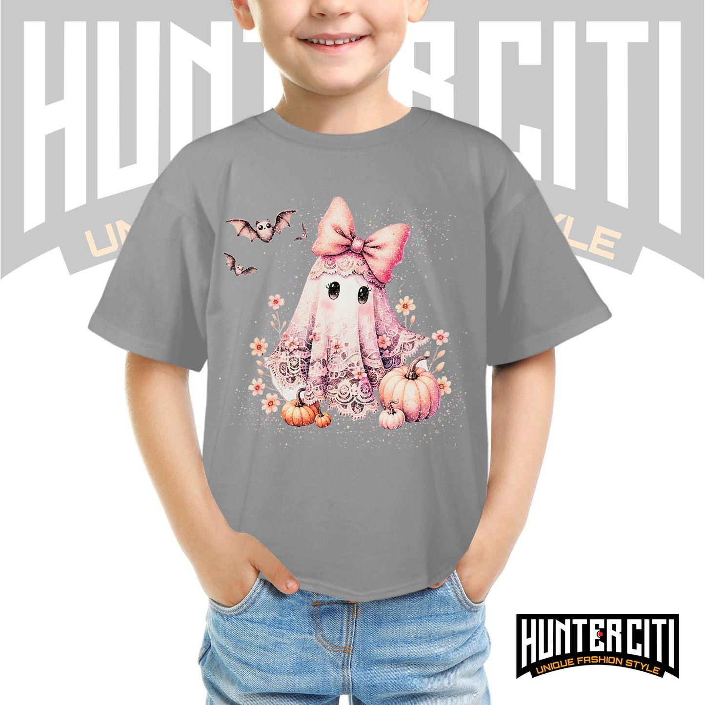 Cute Glitter Ghost & Pumpkin Halloween T Shirt - Glitter Halloween Shirt For Kids!