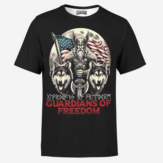 Guardians of Freedom Viking Rune - Odin and Two Wolves Mens T-Shirt