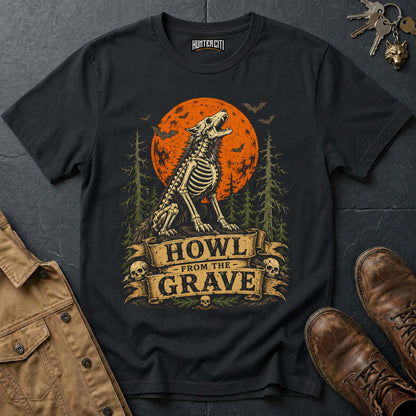 Howl from the Grave - Skeleton Wolf Moon Vintage Wolf Halloween T Shirt