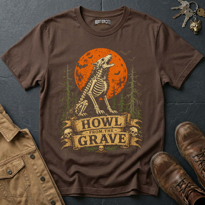 Howl from the Grave - Skeleton Wolf Moon Vintage Wolf Halloween T Shirt