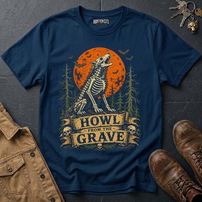 Howl from the Grave - Skeleton Wolf Moon Vintage Wolf Halloween T Shirt