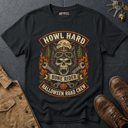 Howl Hard - Bone Rider Halloween Road Crew Vintage Wolf Halloween T Shirt