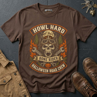 Howl Hard - Bone Rider Halloween Road Crew Vintage Wolf Halloween T Shirt