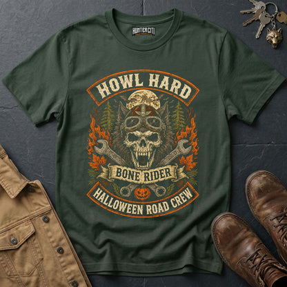 Howl Hard - Bone Rider Halloween Road Crew Vintage Wolf Halloween T Shirt