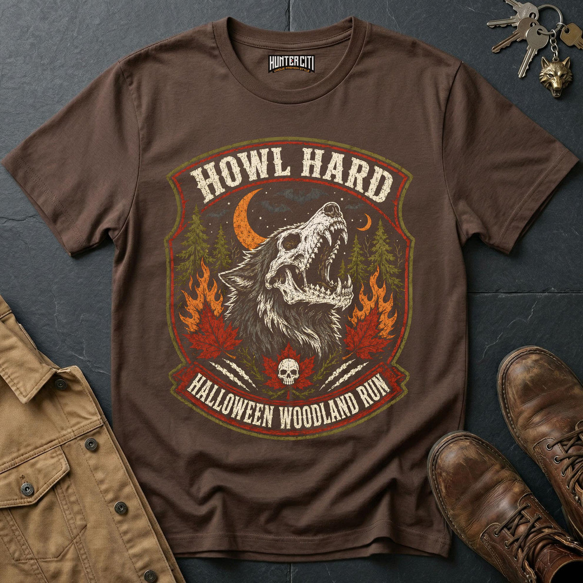 Howl Hard - Halloween Woodland Run Vintage Wolf Halloween Shirt