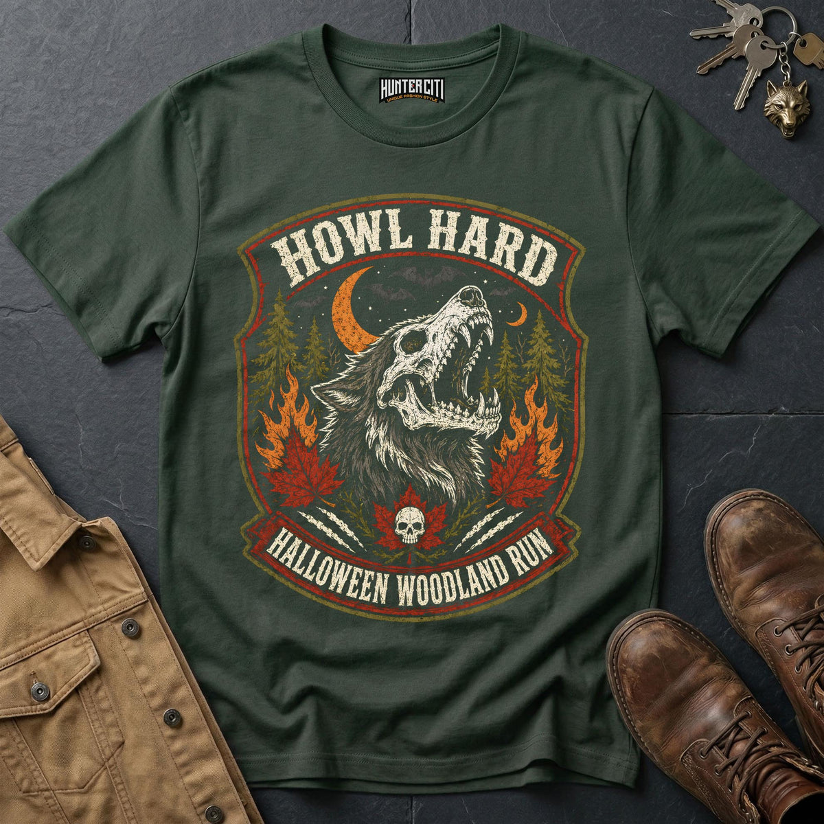 Howl Hard - Halloween Woodland Run Vintage Wolf Halloween Shirt