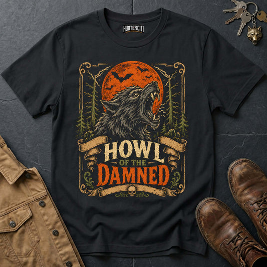 Howl of the Damned - Full Moon Wolf Horror Vintage Wolf Halloween T Shirt