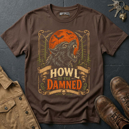 Howl of the Damned - Full Moon Wolf Horror Vintage Wolf Halloween T Shirt