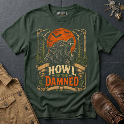 Howl of the Damned - Full Moon Wolf Horror Vintage Wolf Halloween T Shirt