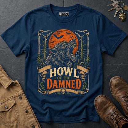 Howl of the Damned - Full Moon Wolf Horror Vintage Wolf Halloween T Shirt