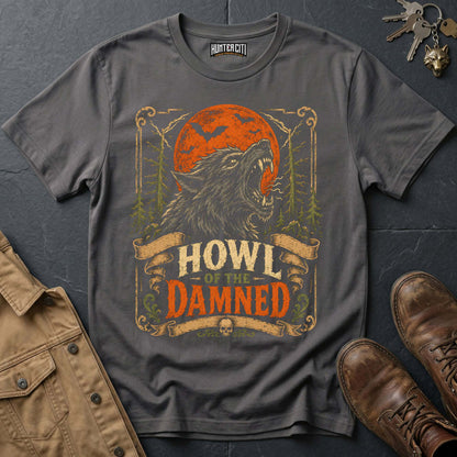Howl of the Damned - Full Moon Wolf Horror Vintage Wolf Halloween T Shirt