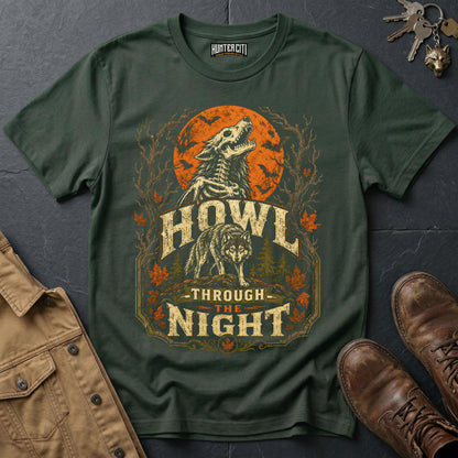 Howl Through the Night Vintage Wolf Halloween T Shirt