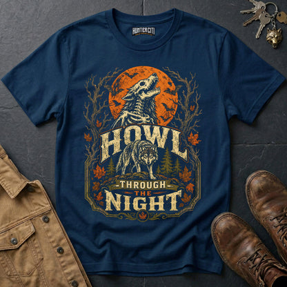 Howl Through the Night Vintage Wolf Halloween T Shirt