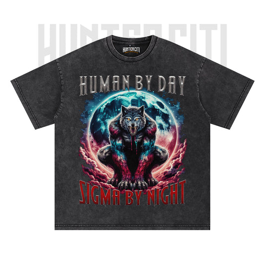 Human By Day Sigma By Night T-Shirt, Werewolf Sigma Meme Tee, Vintage Wolf Tshirt, Alpha Male Shirt, Lone Alpha Wolf Gift
