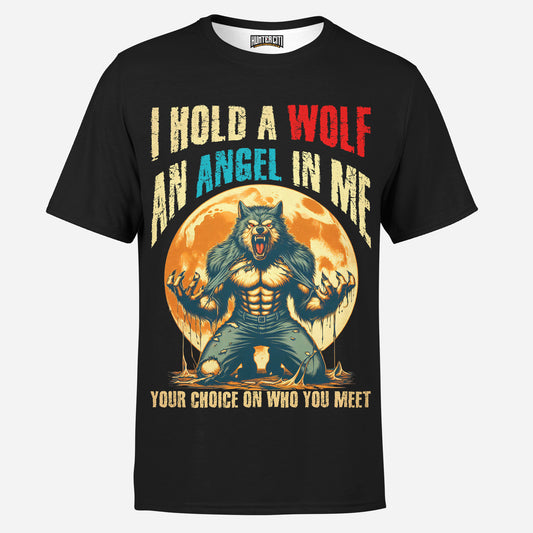 I Hold a Wolf and an Angel in Me Werewolf Graphic Mens T-Shirt