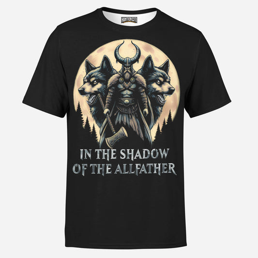 In the Shadow of the Allfather Odin and Two Wolves Mens T-Shirt