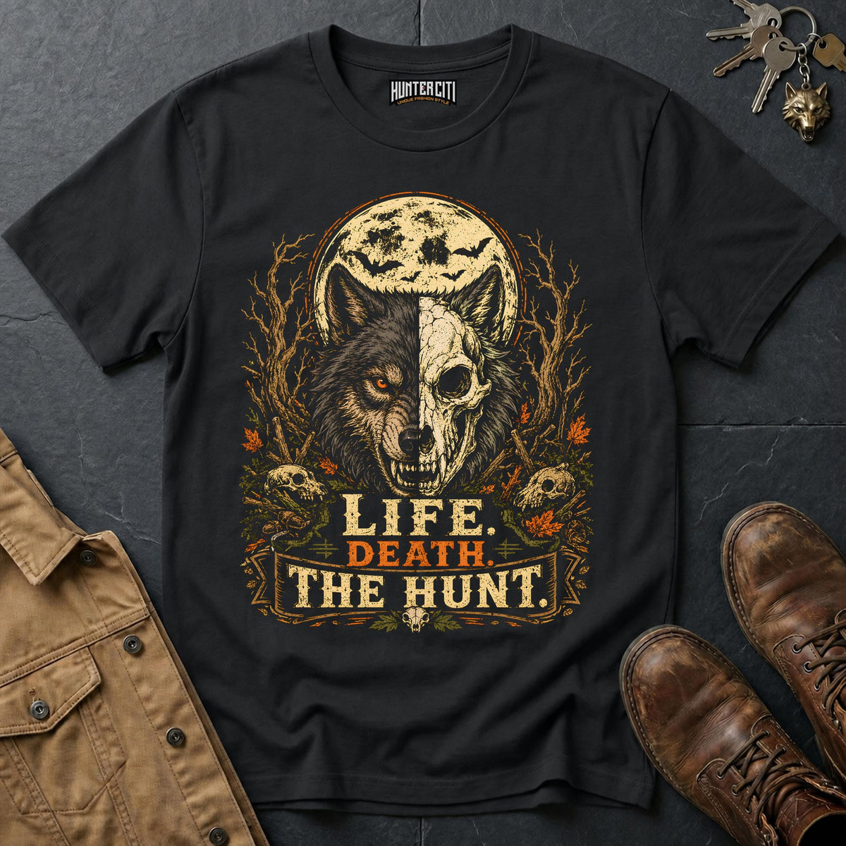 Life. Death. The Hunt. Vintage Wolf Halloween T Shirt