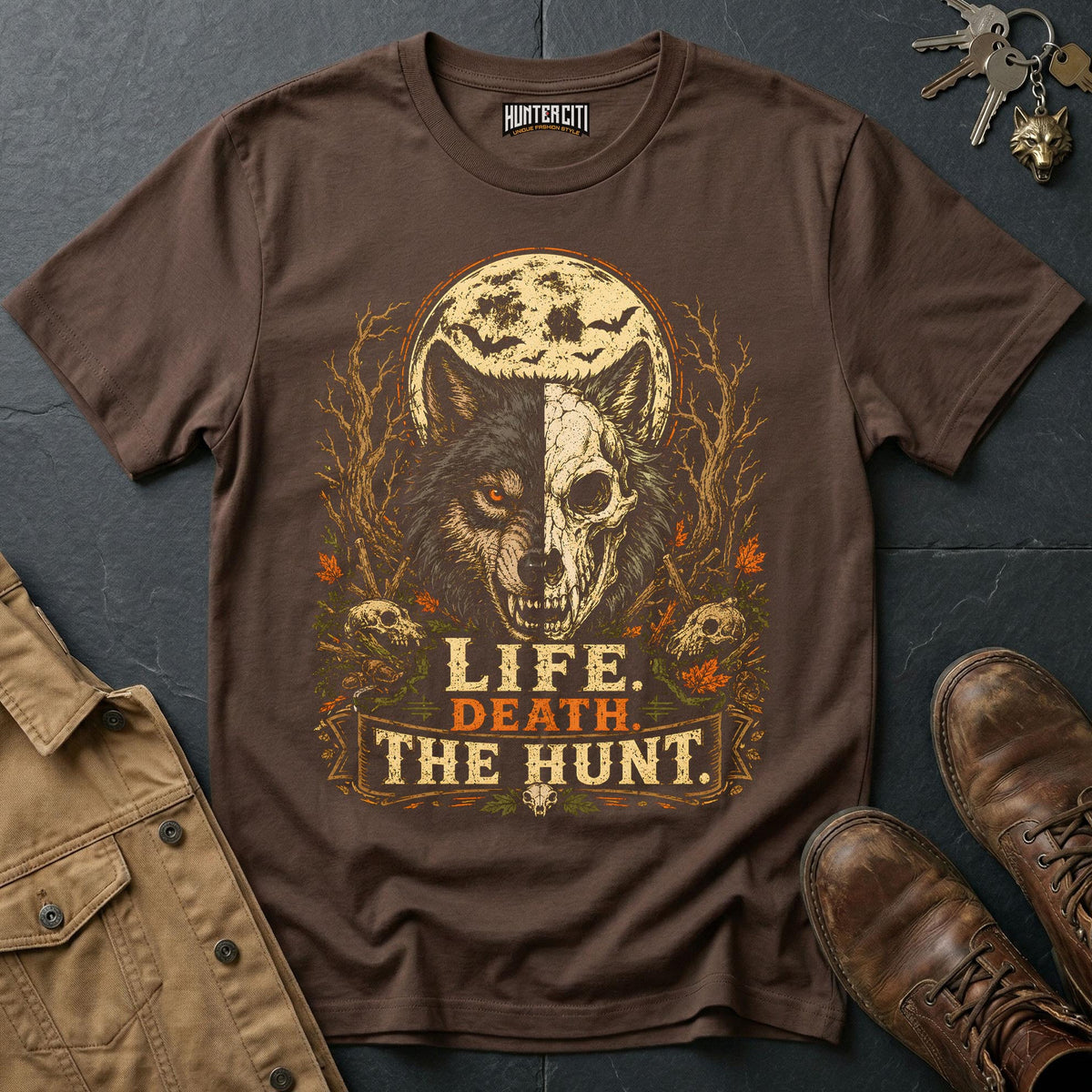 Life. Death. The Hunt. Vintage Wolf Halloween T Shirt