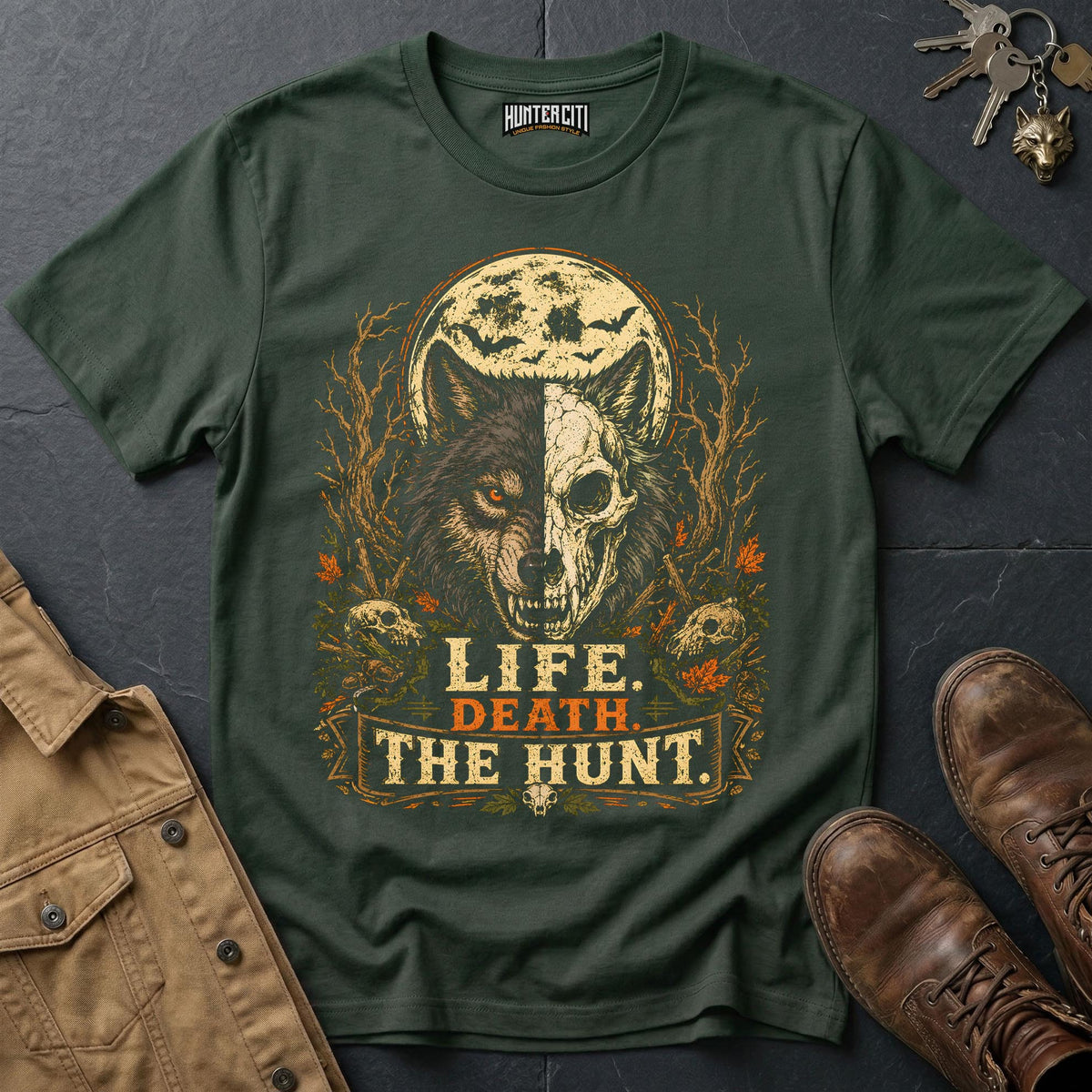 Life. Death. The Hunt. Vintage Wolf Halloween T Shirt