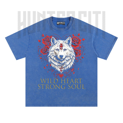 Wild Heart Strong Soul Wolf T-Shirt, Floral Wolf Graphic Tee, Vintage 90s Style Oversize Unisex T-Shirt, Gift for Animal Lovers