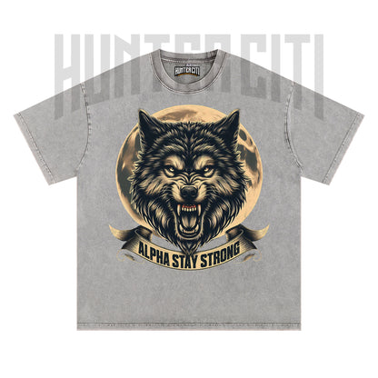 Alpha Stay Strong Wolf T-Shirt, Vintage 90s Graphic Tee, Oversize Acid Wash Unisex T-Shirt, Gift for Wolf Lovers