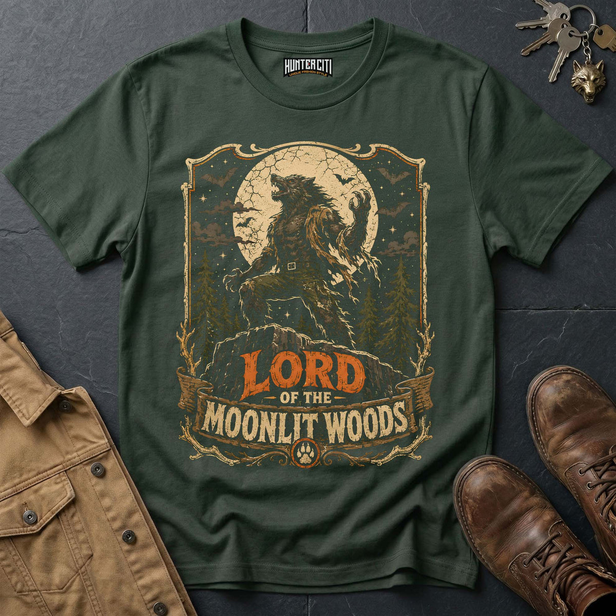 Lord of the Moonlit Woods - Werewolf Hunter Vintage Wolf Halloween T Shirt