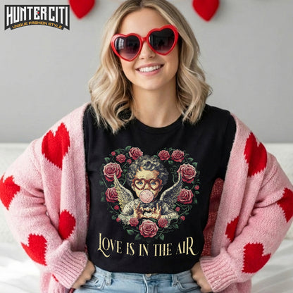 Retro Cupid Valentine Blowing Bubble T-Shirt – Bella+Canvas 3001 Cute Valentine Tee for Women & Men