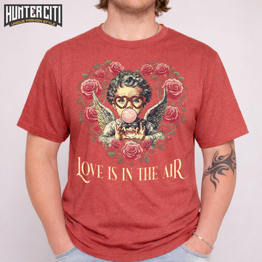 Retro Cupid Valentine Blowing Bubble T-Shirt – Bella+Canvas 3001 Cute Valentine Tee for Women & Men