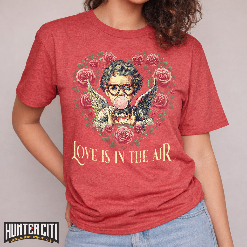 Retro Cupid Valentine Blowing Bubble T-Shirt – Bella+Canvas 3001 Cute Valentine Tee for Women & Men