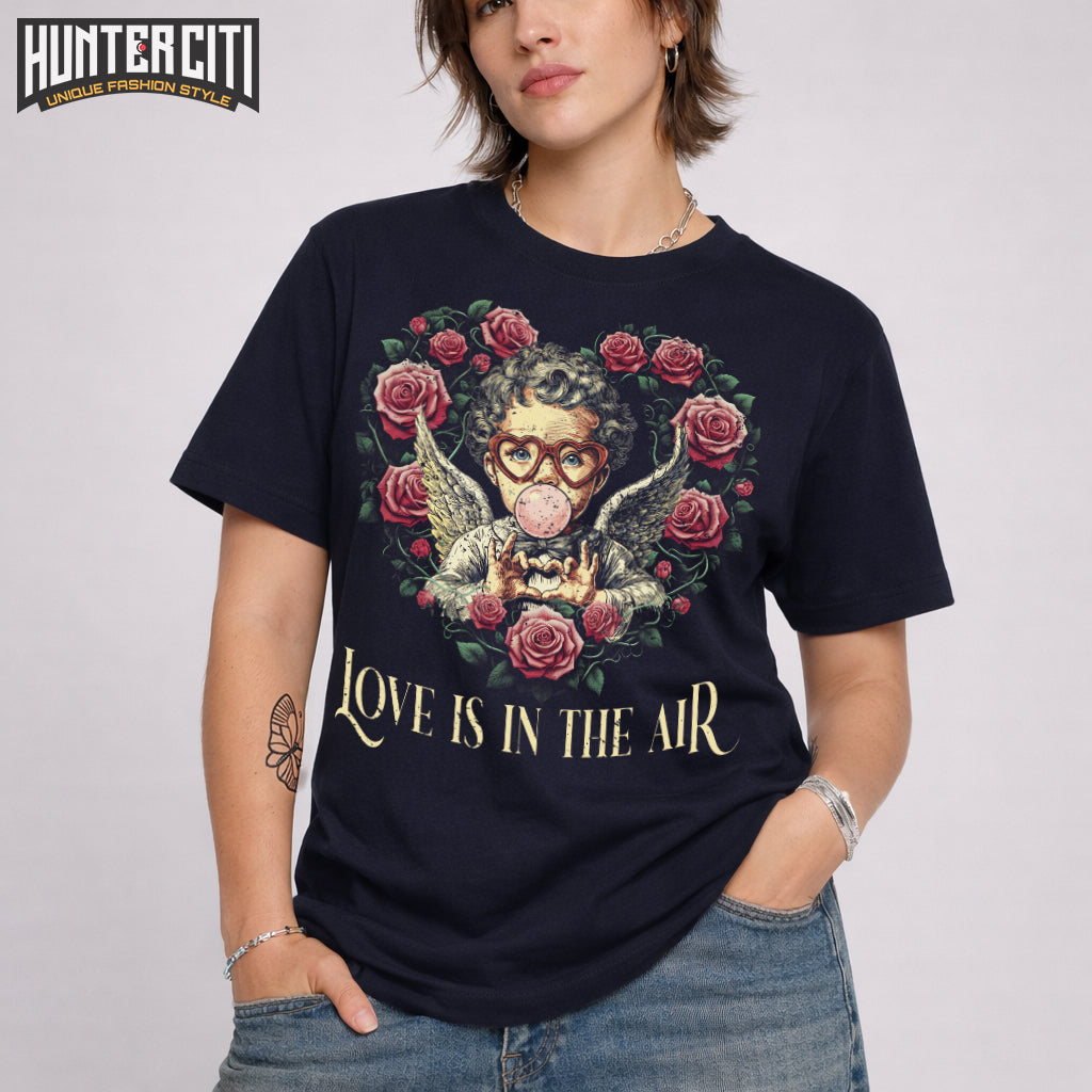 Retro Cupid Valentine Blowing Bubble T-Shirt – Bella+Canvas 3001 Cute Valentine Tee for Women & Men