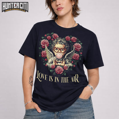 Retro Cupid Valentine Blowing Bubble T-Shirt – Bella+Canvas 3001 Cute Valentine Tee for Women & Men
