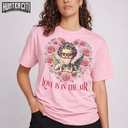 Retro Cupid Valentine Blowing Bubble T-Shirt – Bella+Canvas 3001 Cute Valentine Tee for Women & Men