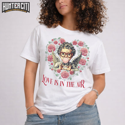 Retro Cupid Valentine Blowing Bubble T-Shirt – Bella+Canvas 3001 Cute Valentine Tee for Women & Men