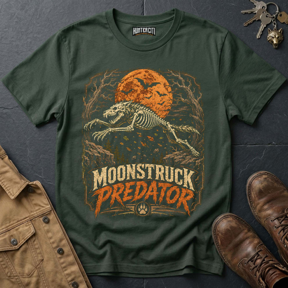 Moonstruck Predator - Running Skeleton Wolf Vintage Wolf Halloween T Shirt