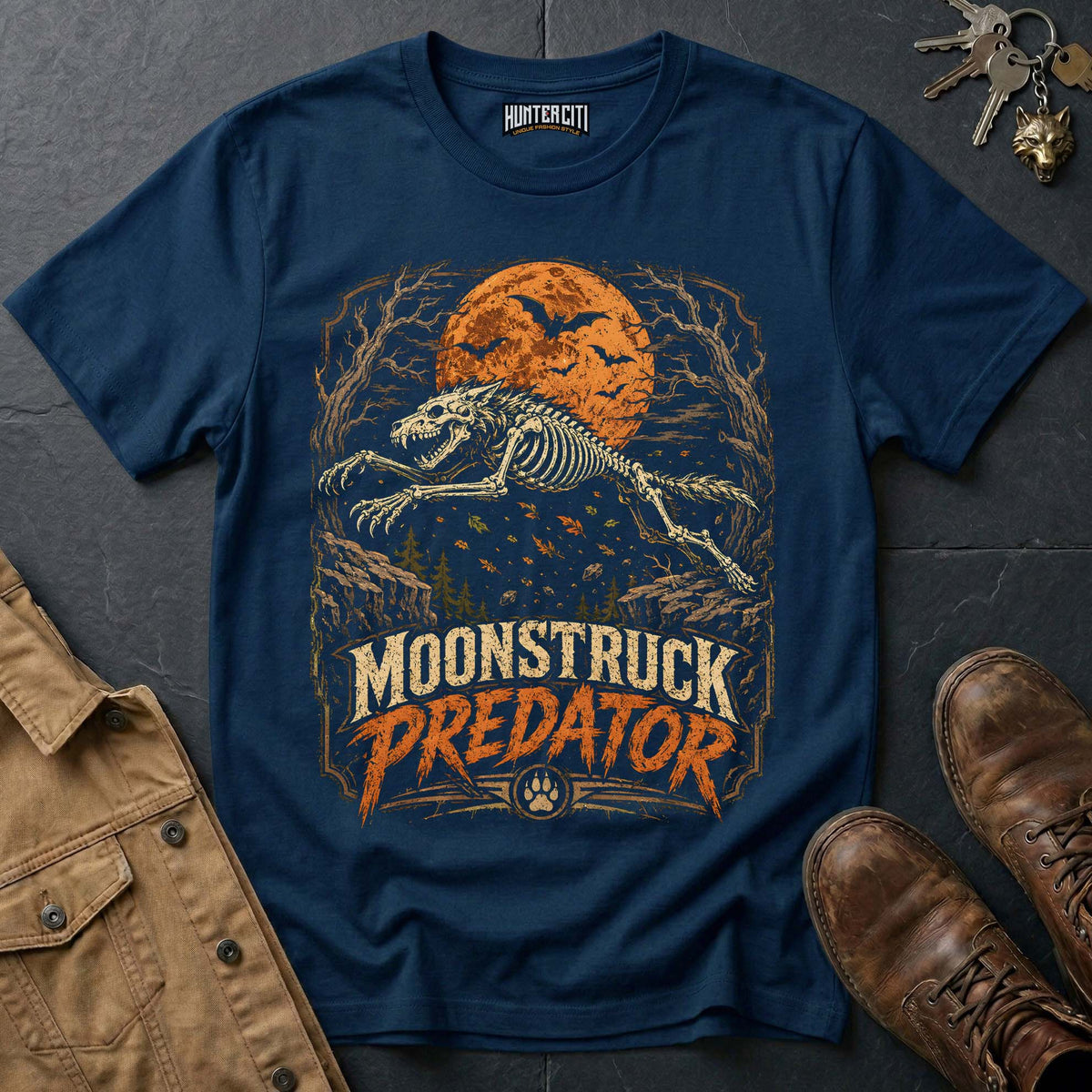 Moonstruck Predator - Running Skeleton Wolf Vintage Wolf Halloween T Shirt