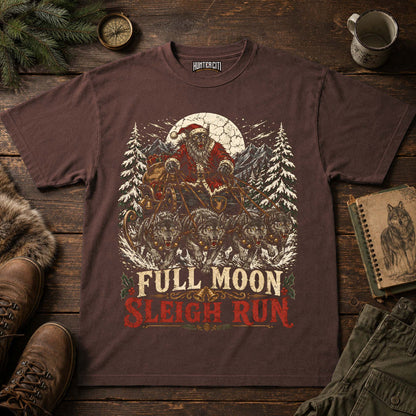 Full Moon Sleigh Run Wolf Christmas T-Shirt