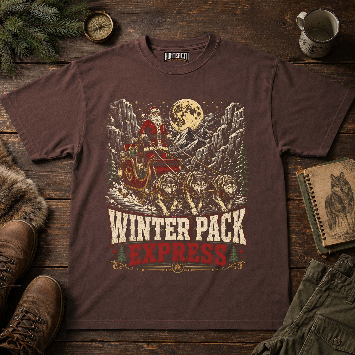 Winter Pack Express Santa Wolf Christmas Unisex T-Shirt