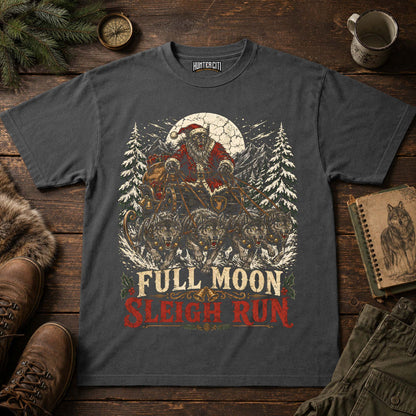 Full Moon Sleigh Run Wolf Christmas T-Shirt