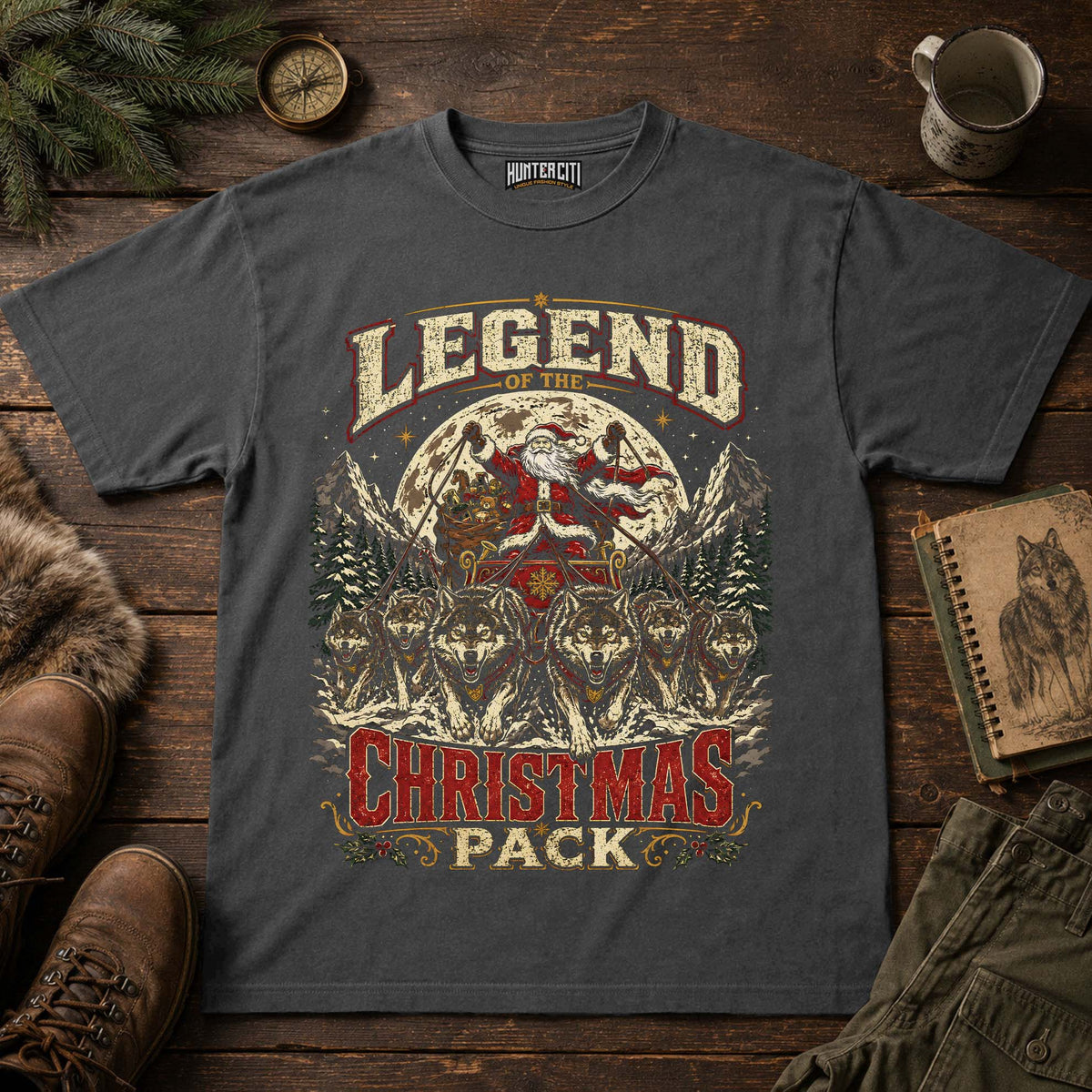 Legend Of The Christmas Pack Santa Wolf T-Shirt