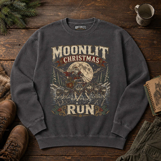 Moonlit Christmas Run Wolf Sleigh Sweatshirt