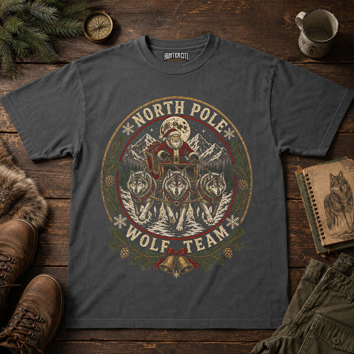 North Pole Wolf Team Heritage Christmas T-Shirt
