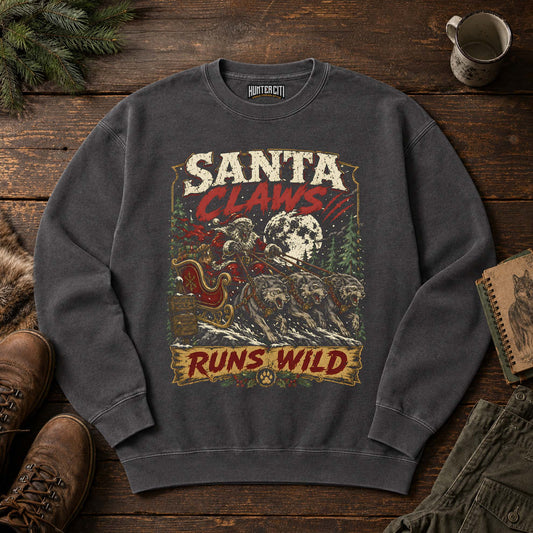 Santa Claws Runs Wild Wolf Sleigh Sweatshirt
