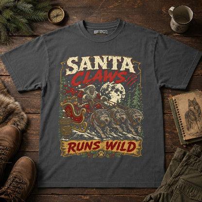 Santa Claws Runs Wild Wolf Sleigh T-Shirt