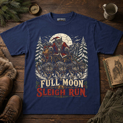 Full Moon Sleigh Run Wolf Christmas T-Shirt