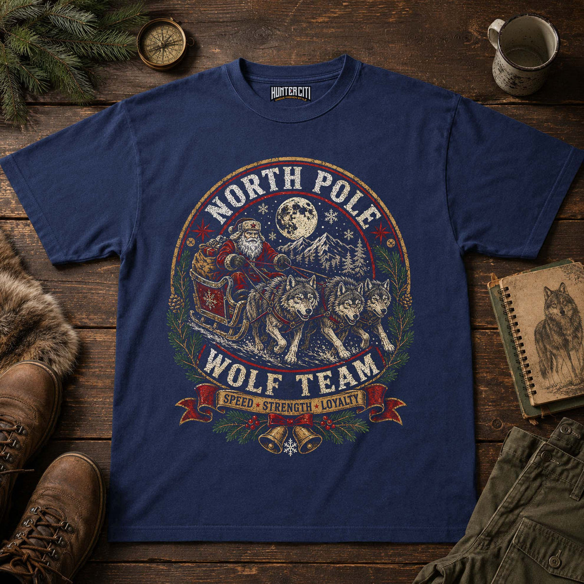 North Pole Wolf Team Vintage Christmas T-Shirt