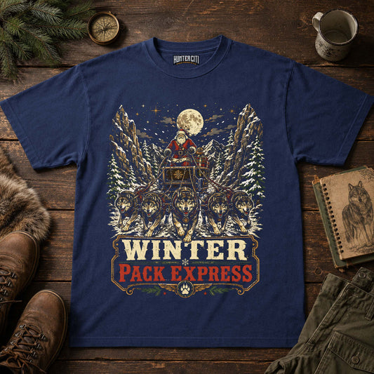Winter Pack Express Wolf Sleigh Christmas T-Shirt
