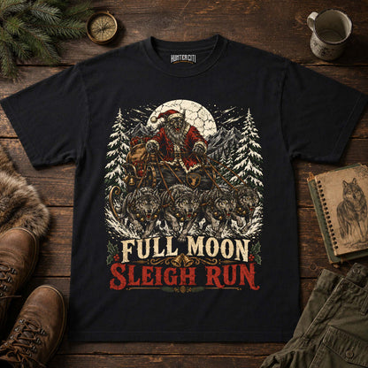 Full Moon Sleigh Run Wolf Christmas T-Shirt
