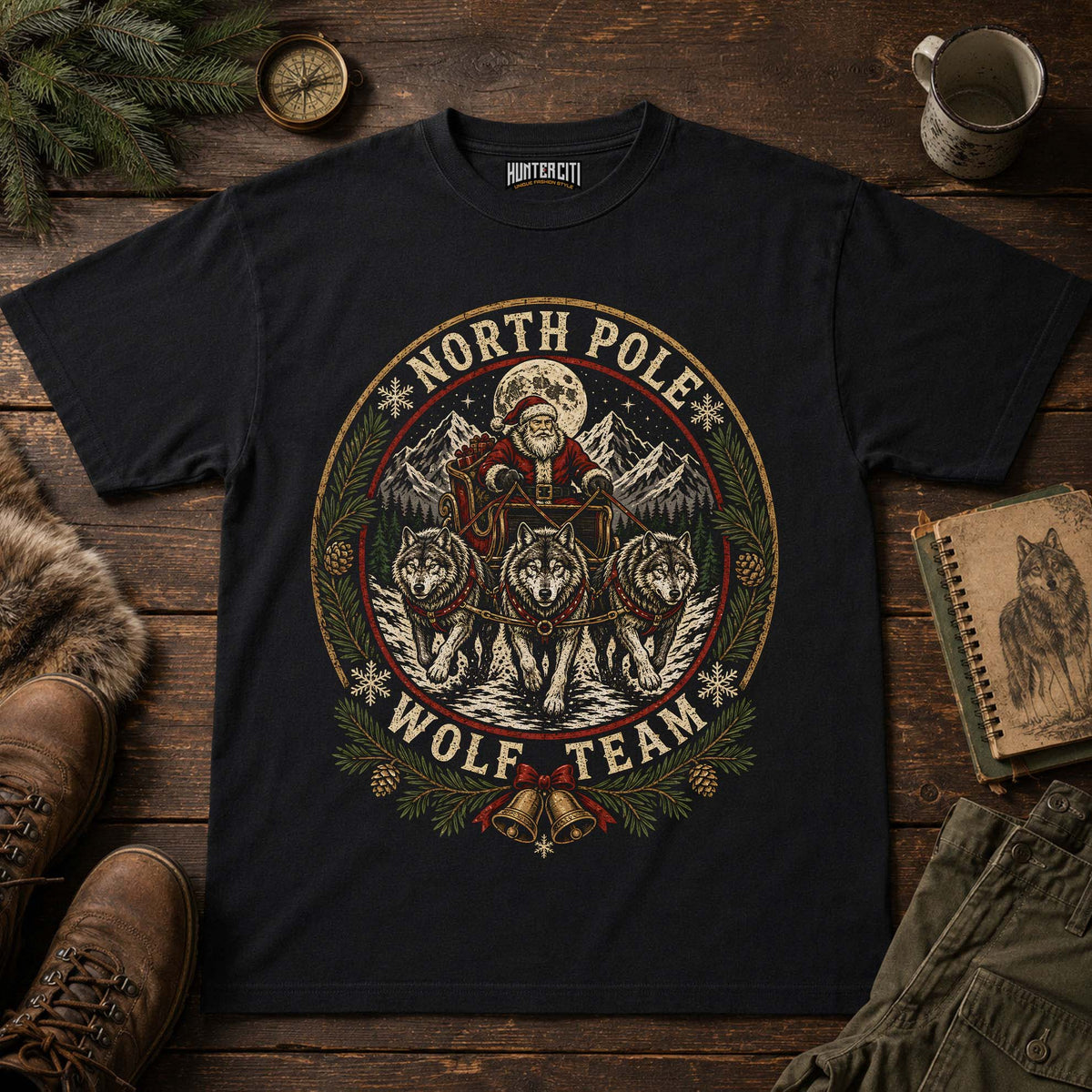 North Pole Wolf Team Heritage Christmas T-Shirt