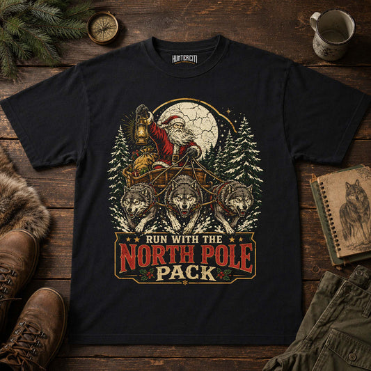 Santa Wolf Sleigh Vintage Christmas Unisex T-Shirt